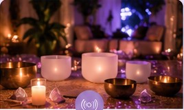 Sound bowls and candles prepared for a healing session